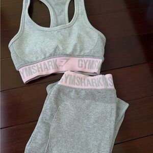 Gymshark Light Gray and Pink Sports Bra and Leggings Set